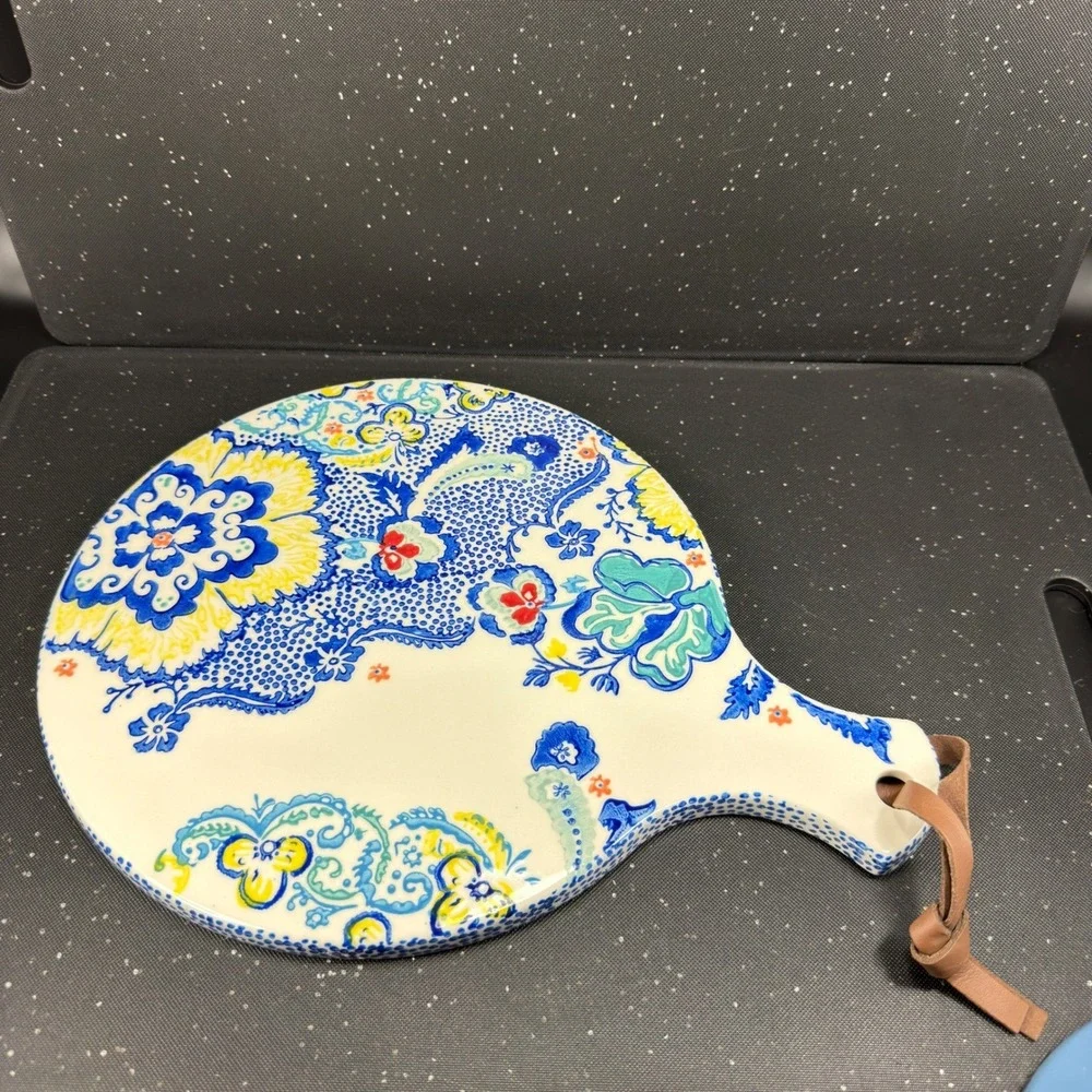Anthropologie Jardin Fleuri Stoneware Cheese Board Floral Paisley ServingPlatter